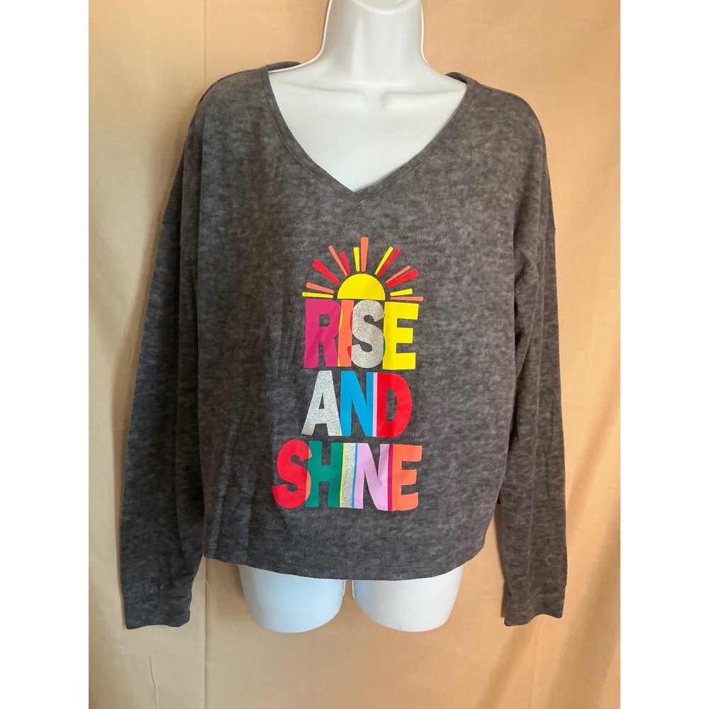 SO Rise and Shine Pajama Top Womens XL Grey Excellent Cropped V-Neck Graphic